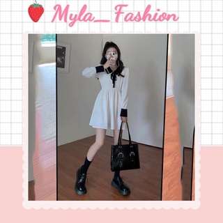 Đầm babydoll viền cổ thắt nơ phong cách vintage