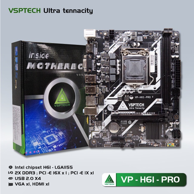 Main VSP H61 Pro Sockets 1155 Ram DDR3 VGA HDMI - Hàng chính hãng