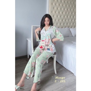 Đồ bộ pijama lụa latin tay ngắn quần dài mặc sau sinh