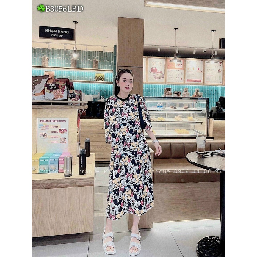 Đầm suông form rộng dáng dài hoạ tiết dễ thương chất thun lạnh mềm đầm bầu