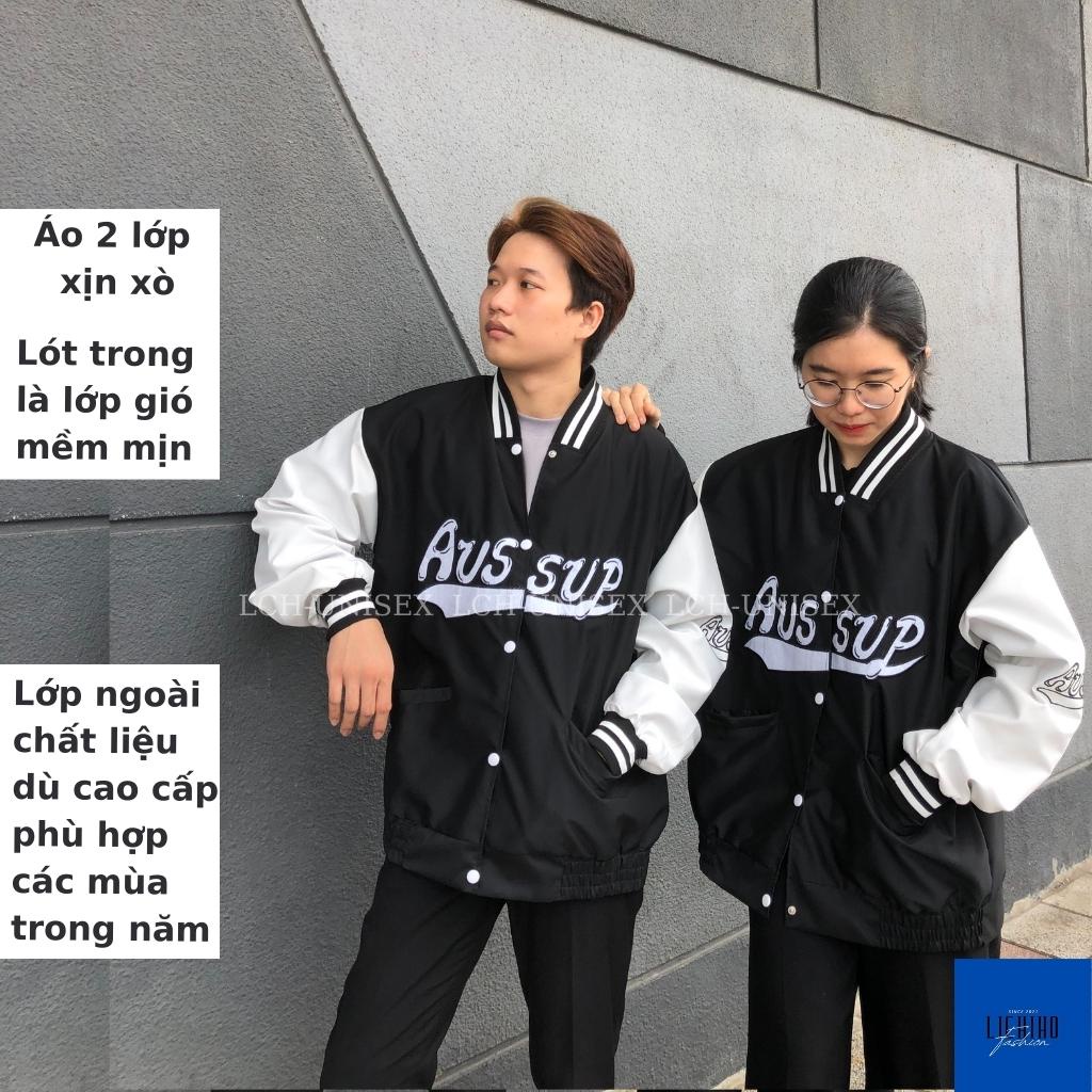 Áo khoác dù unisex form rộng thêu AUSSUP Bomber jacket bóng chày nam nữ 2 lớp dày LCH