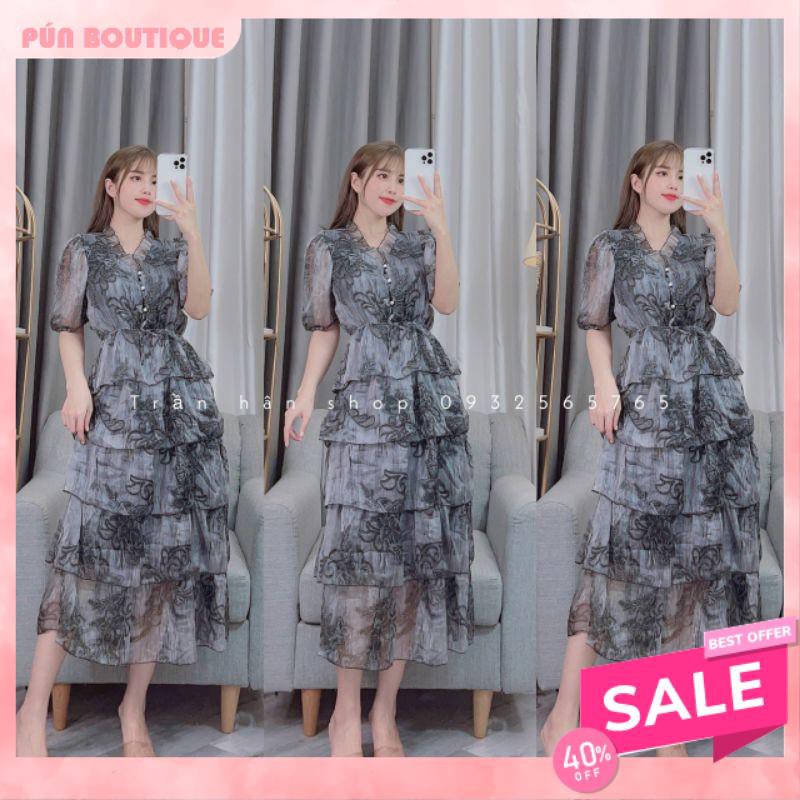 {Siêu Phẩm} Váy Maxi Hoa Tầng Cúc Ngọc Voan Lụa 2 Lớp - Đầm Suông Đi Tiệc QT | BigBuy360 - bigbuy360.vn