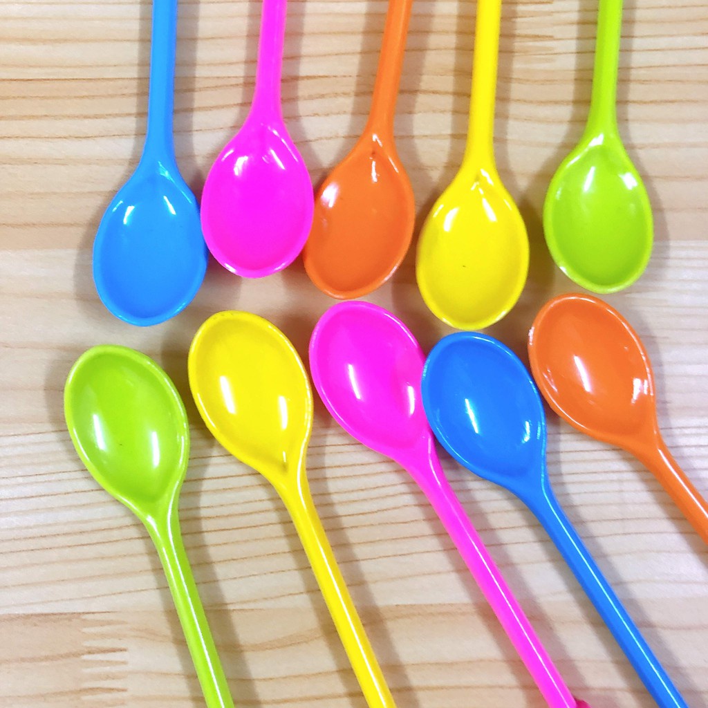 SET 10 CÂY MUỖNG NHỰA HÌNH BÀN TAY 14CM LOẠI NGẮN NHIỀU MÀU pha chế thìa bar que khuấy sinh tố