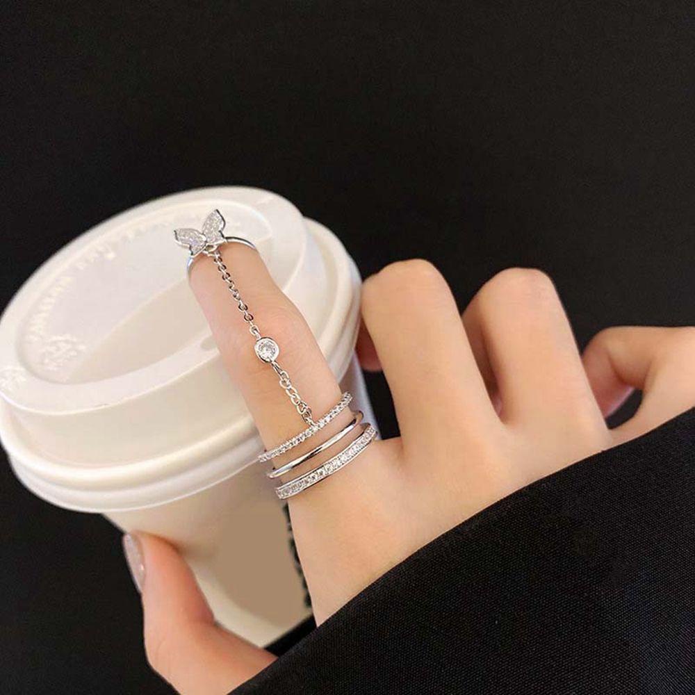 VANES1 Nhẫn Hở Họa Tiết Bướm Hình Học Bằng Đồng Cá Tính Phong Cách Hip hop