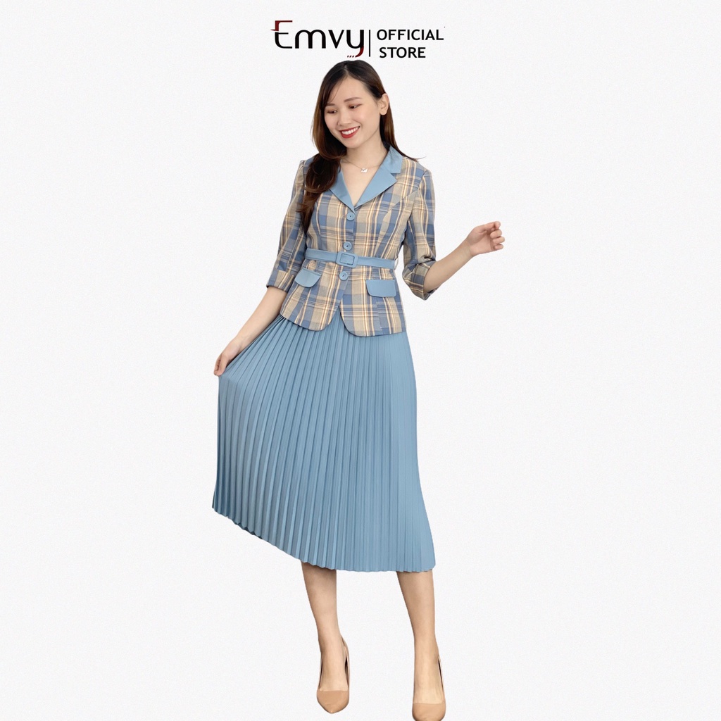 Đầm công sở caro liền thân cách điệu EMVY S13
