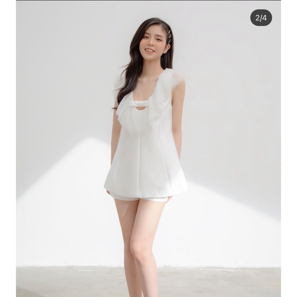 SET ÁO TRẮNG PHỐI VOAN TAY TIÊN+SHORT