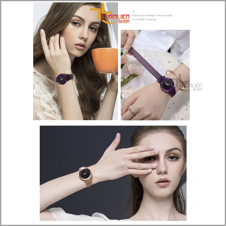 Đồng hồ nữ mặt vát 3D óng ánh dây thép nhuyễn sang trọng - TUANLIENSHOP