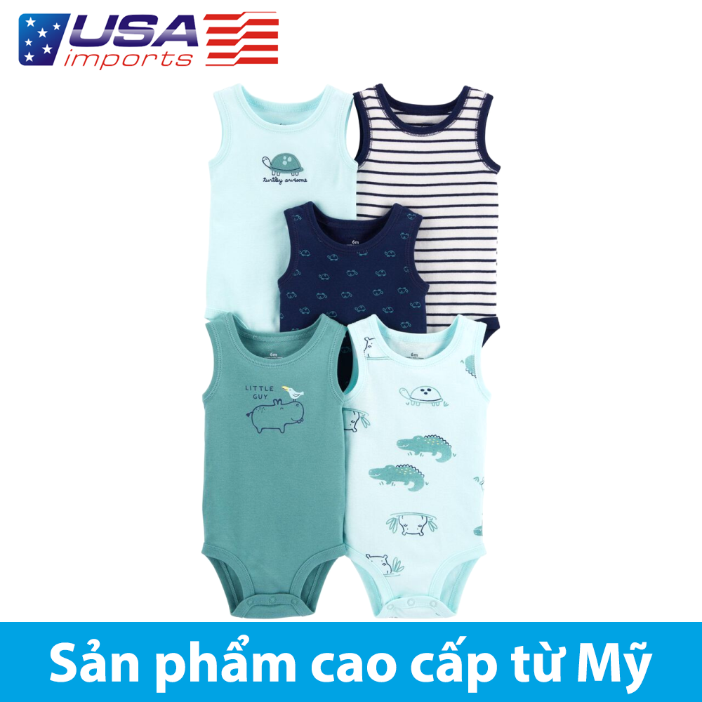 Set 5 bodysuit sát nách hà mã xanh Car-tờ Auth Từ Mỹ (1K445410)