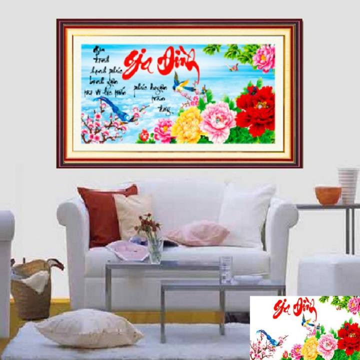 Tranh thêu chữ thập 3D - Chữ Gia Đình Hạnh Phúc Bình Yên LV3176 (74x39cm)