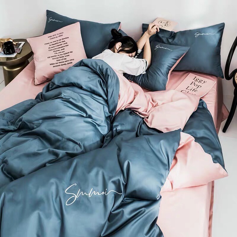 Bộ chăn ga gối Lụa Cotton Tencel 40S VIE HOME cao cấp nhiều size drap bọc nệm M4,M6,M8