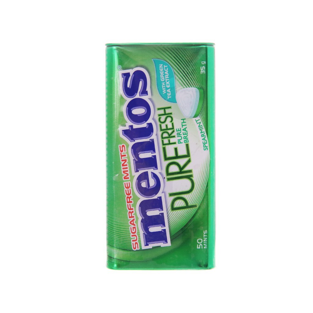 Kẹo ngậm không đường hương spearmint Mentos Pure Fresh với trà xanh hộp 35g