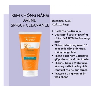Kem chống nắng avene cleanance bản mới spf 50+ 50ml