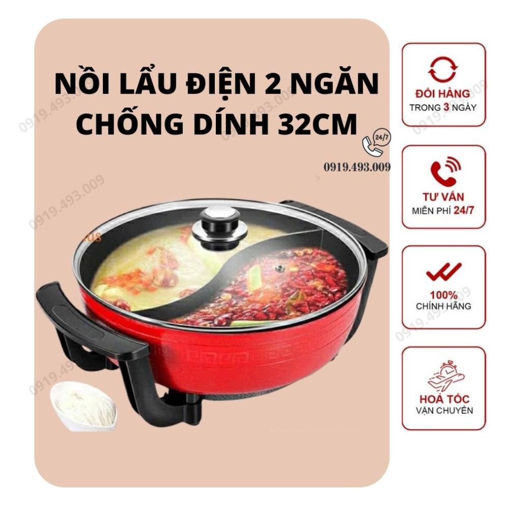 Nồi lẩu điện 2 ngăn đa năng chống dính cao cấp thế hệ mới siêu tiện lợi bảo hành 1 năm SUSU SALE SALE