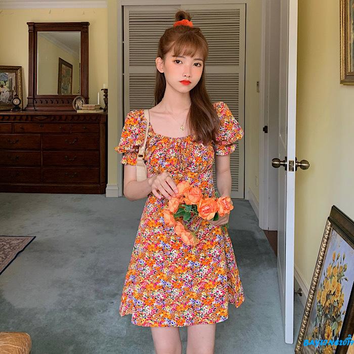 Đầm hoa cổ tròn tay ngắn thời trang cho nữ