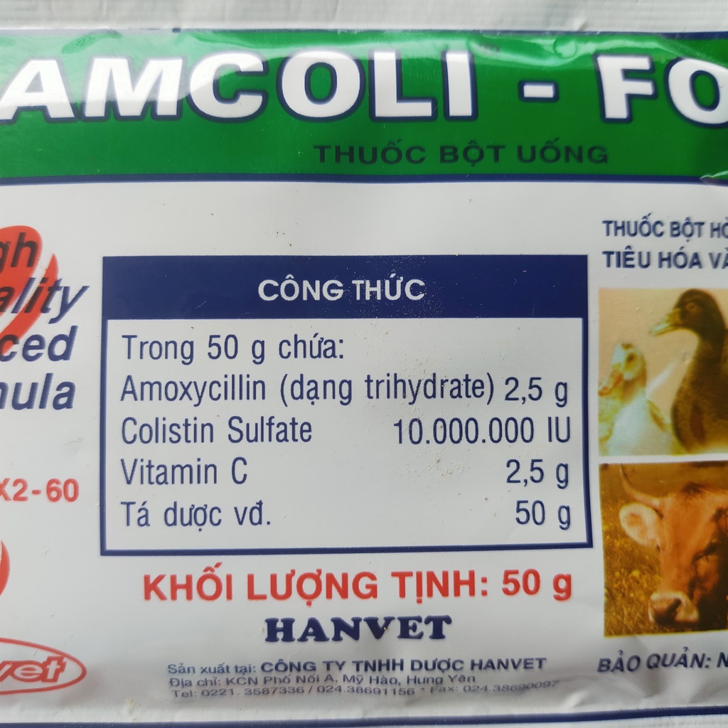 Thuốc Bột Hỗ Trợ Ngăn Nhiễm Khuẩn Gia Súc Gia Cầm Hancotmix Forte 50g