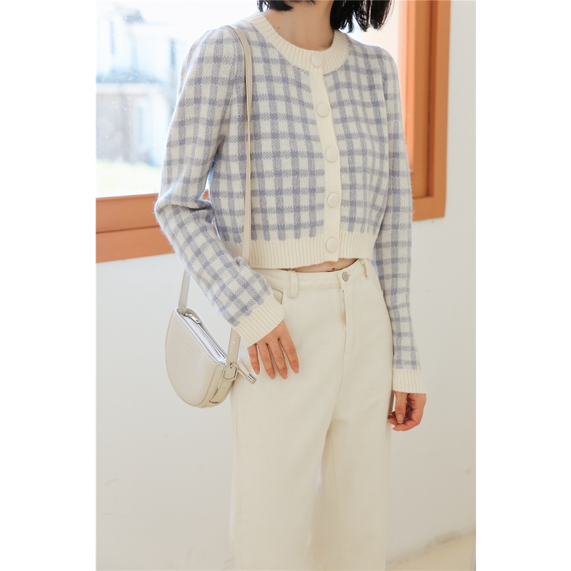 Áo khoác cardigan dệt kim tay dài cổ tròn họa tiết kẻ sọc thời trang cho nữ 46933