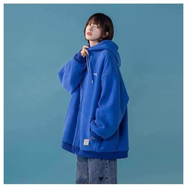 Áo hoodie zip màu xanh cô ban in mac logo from thụng cho nam nữ