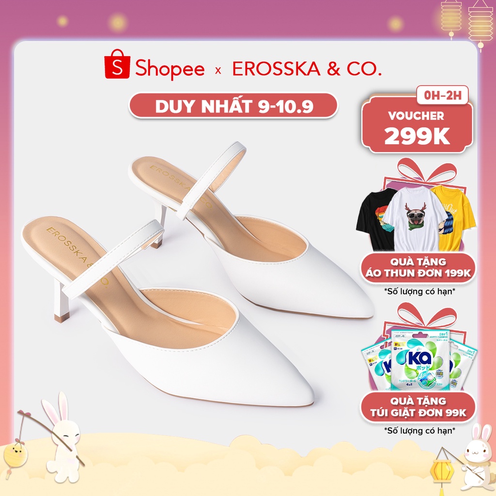 Dép sục cao gót Erosska quai mảnh cao 8cm màu trắng _ EM073