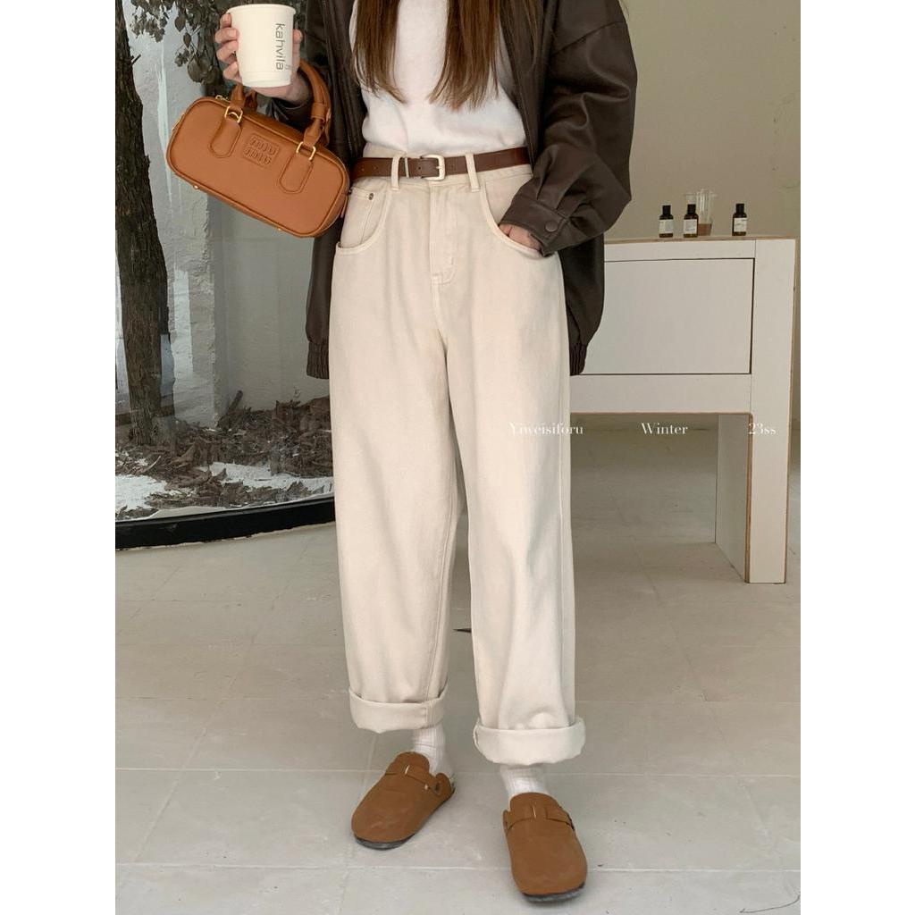 68400 Retro Quần Denim ống rộng dáng rộng
