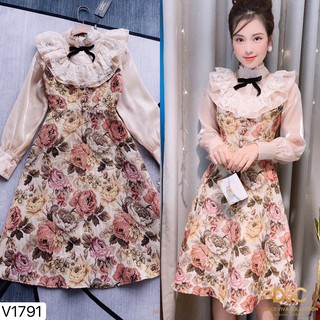 Váy hoa tiểu thư V1791 - Đẹp Shop DVC (Kèm ảnh thật trải sàn do shop tự chụp)