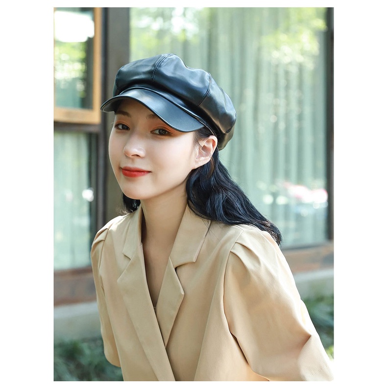 Mũ Beret Da Pu Hình Bát Giác Phong Cách Anh Quốc Cá Tính Cho Nữ
