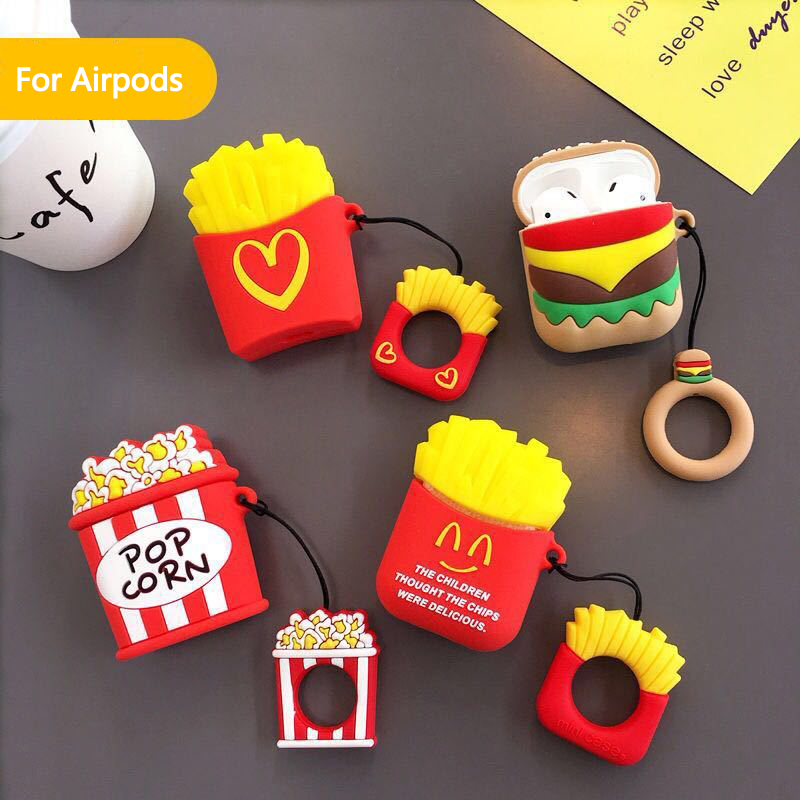 French Fries Burger Popcorn airpods 1/2 Protective Case Creative Wireless Bluetooth Silicone Drop-Resistant Earphone Sleeves