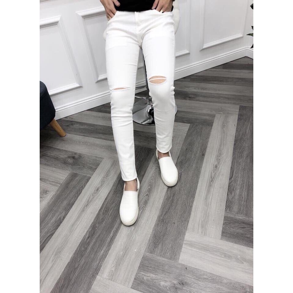 Quần jeans nam rách gối Đen Trắng ôm chân dày dặn co giãn bền đẹp thoải mái (Shop bán Chân Thành Uy Tín) | BigBuy360 - bigbuy360.vn