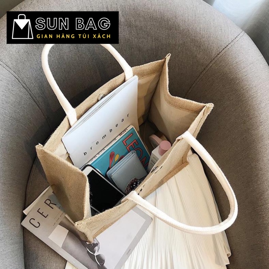 Túi Tote vải nữ, túi đi chơi, đi học, vải cói cao cấp size 34cm SB198