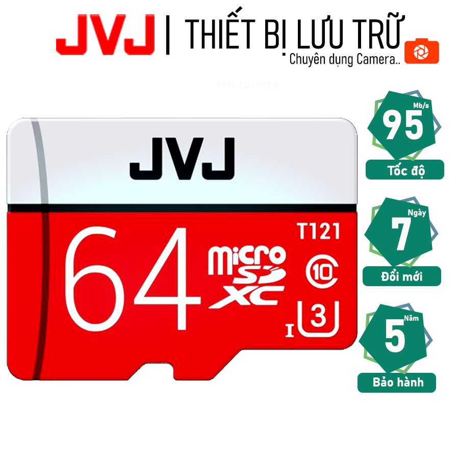 Thẻ nhớ 64Gb JVJ Pro U3 Class 10 - chuyên dụng cho CAMERA, Điện thoại