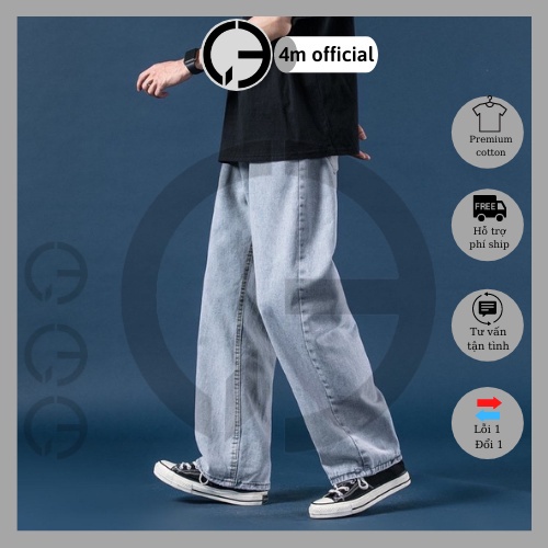 Quần jean baggy 4m official ống rộng, quần ống suông nam nữ - Hàng nhập khẩu