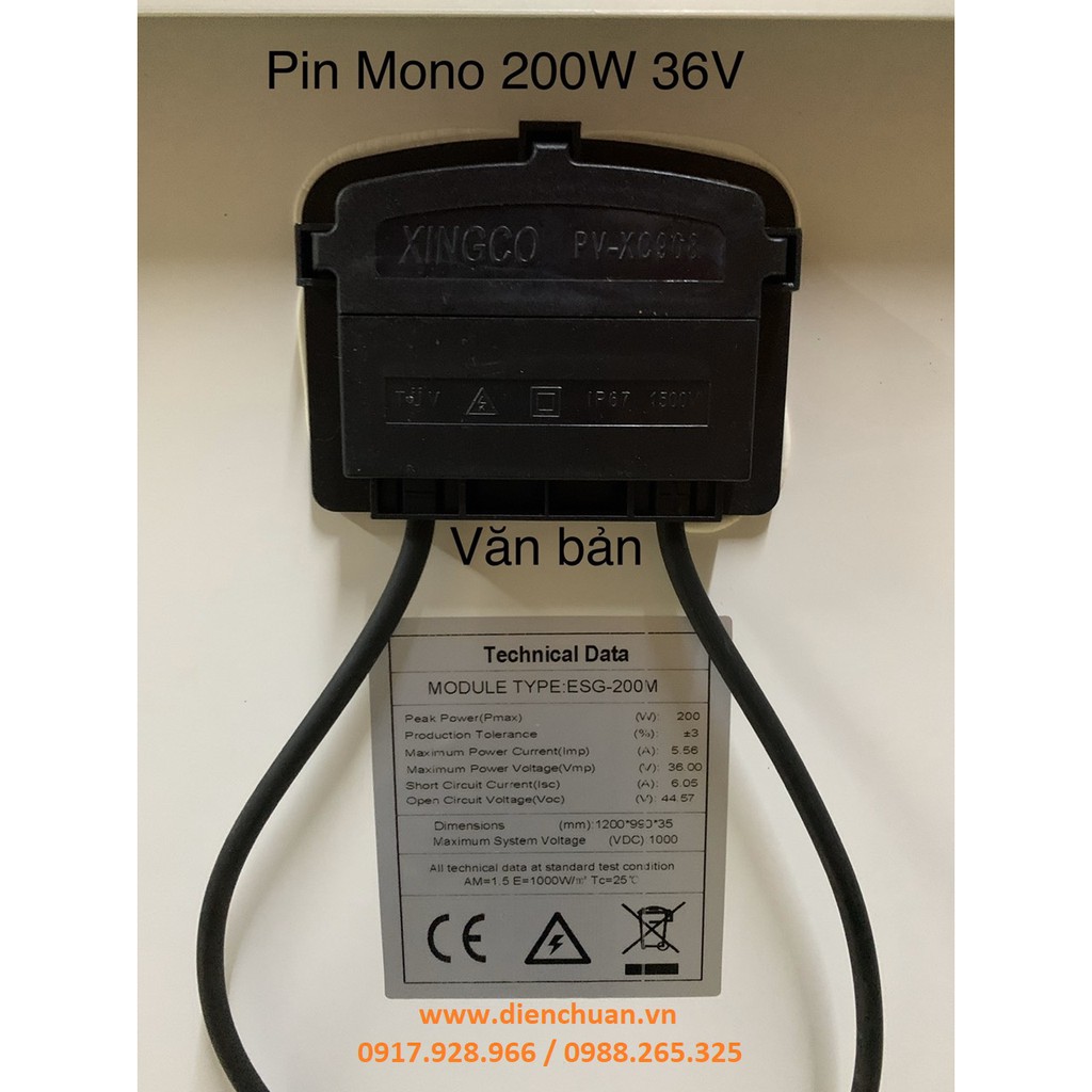 Tấm pin mặt trời Mono 200W 36V hiệu suất cao