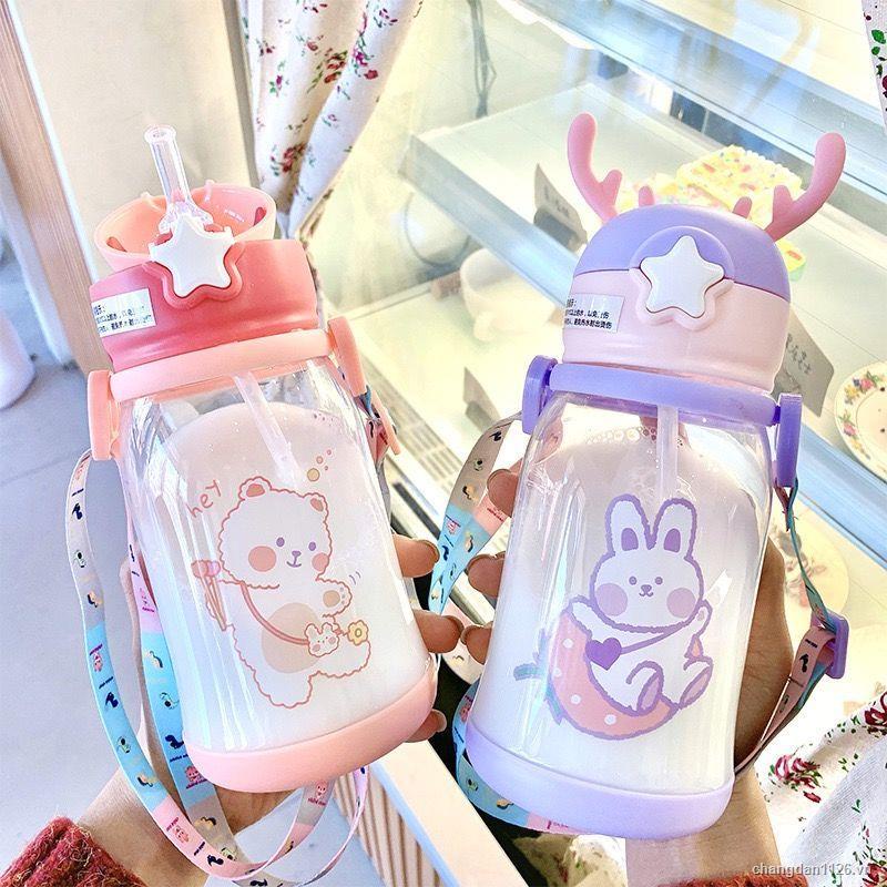 Cốc ống hút trẻ em dùng cho trường học trong trường mẫu giáo cốc mùa hè chống rơi cốc nước dung tích lớn dễ thương cốc cô gái giá trị cao