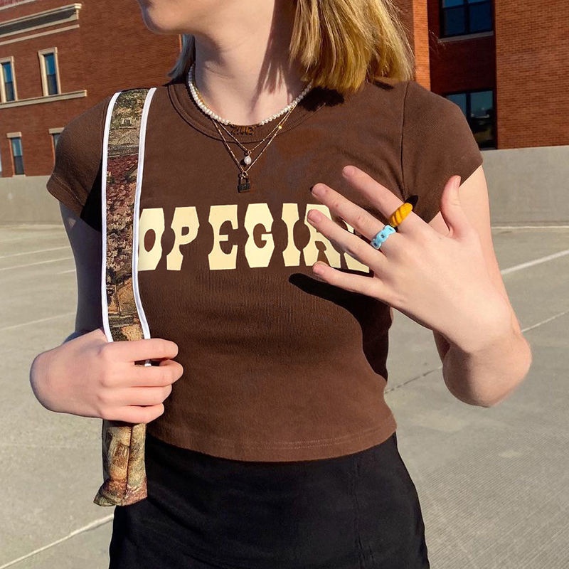 Áo Crop Top Vải Denim Cổ Tròn Tay Ngắn Thời Trang Quyến Rũ Cho Nữ