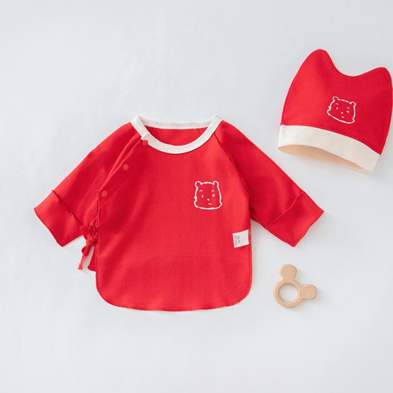[KÈM MŨ] Áo sơ sinh bé trai, bé gái, áo thu đông chất thun dài tay, buộc dây có cúc bấm cho bé 3-12kg