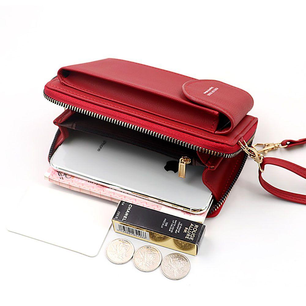 Ví Da Đựng Thẻ Màu Trơn Kèm Dây Đeo Dài Cỡ Lớn Thời Trang Cho Nữ