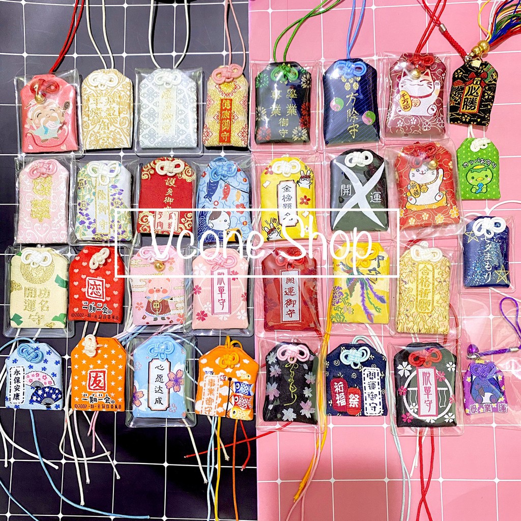 (25) Túi gấm Omamori may mắn có kèm túi chống nước Túi Phước May Mắn Omamori móc khóa treo trang trí