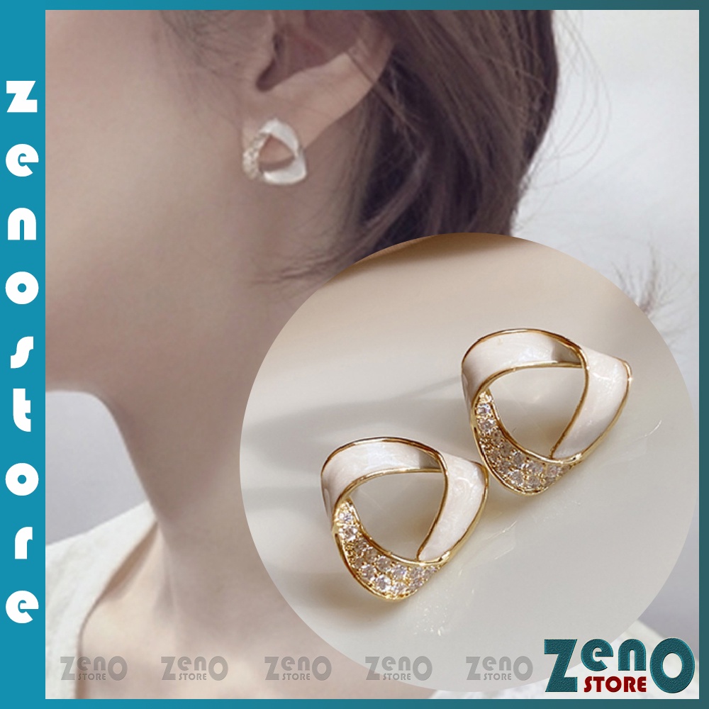 Khuyên tai ZenO bạc Ý KT09 phong cách Hàn Quốc, bông tai bạc S925