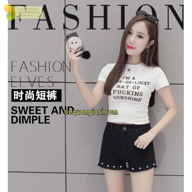 Quần short nữ kaki rách hạt cườm bi 2 màu đen, trắng size S,M,L AQGS  MT903 rẻ đẹp chuẩn store hàn quốc freeship 50k