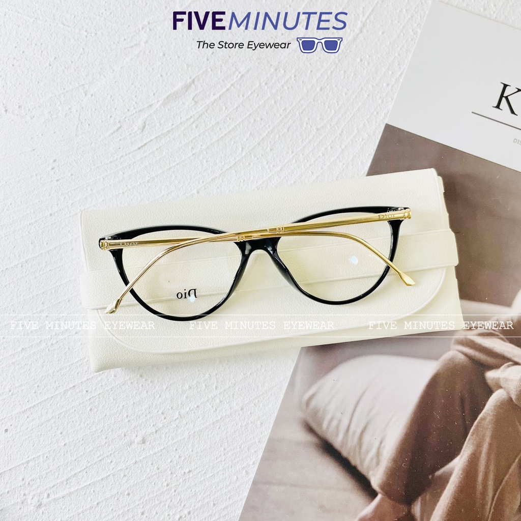 Gọng kính cận nữ, kính mắt mèo chất liêu nhựa Fiveminutes càng kim loại tăm 5029 dễ đeo