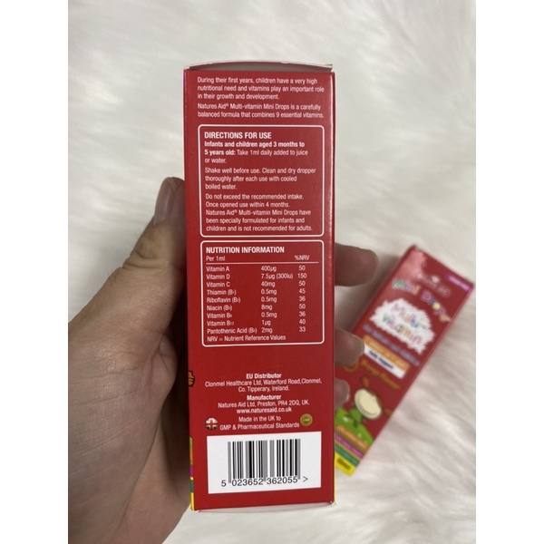 [HÀNG UK] Nước Multivitamin Nature aid Mini drop 50ml.