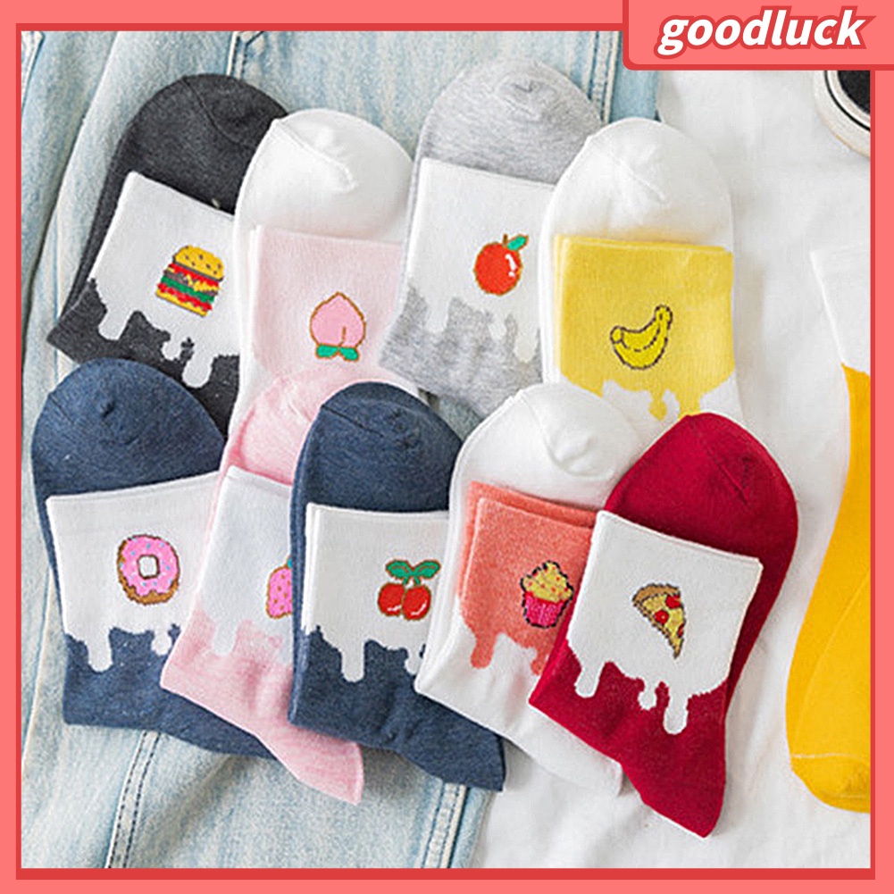 Vớ Cotton Cổ Cao Họa Tiết Trái Cây Dễ Thương Cho Nữ