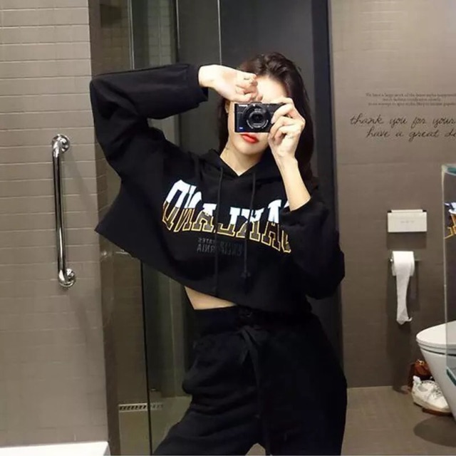 AH35 ÁO HOODIE DÁNG CROPTOP DÀI TAY CÓ MŨ HAI MÀU THỜI TRANG NỮ