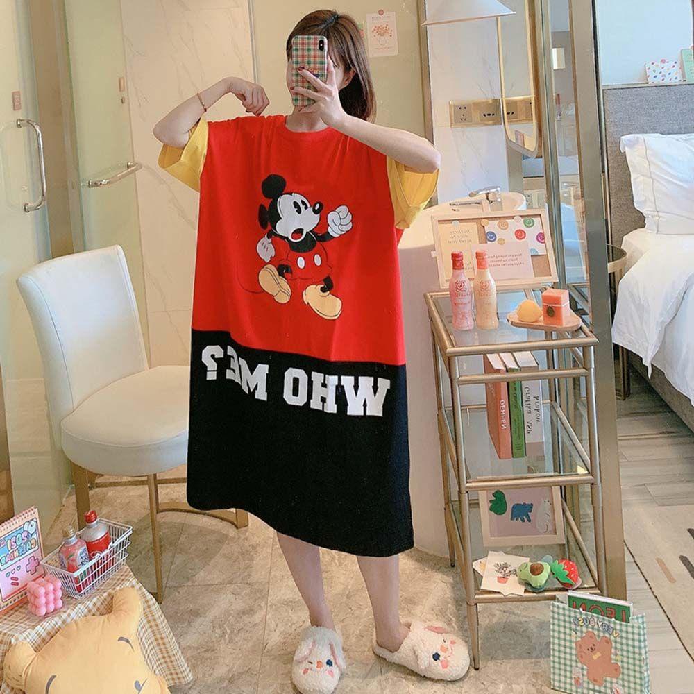 Đầm Ngủ Dáng Rộng In Hoạt Hình Chuột Kiểu Hàn Quốc Thời Trang Mùa Hè Cho Bạn Gái