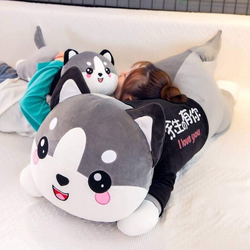 Gấu Bông Mèo Husky Má Hồng Kute, Thú Nhồi Bông Cao Cấp Mềm Mịn Kích Thước 1m6