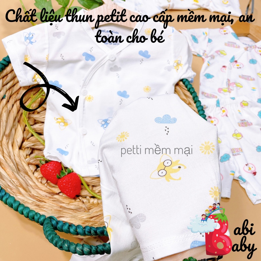Quần áo sơ sinh ngắn tay BABI BABY cho bé trai bé gái mùa hè giá rẻ đồ sơ sinh cho bé LLK cộc cúc chéo