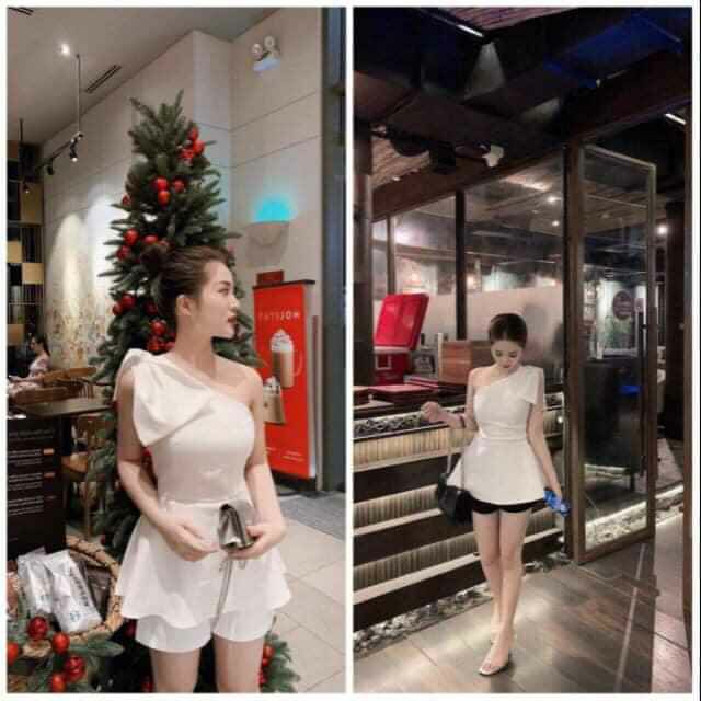 Set quần + áo lệch vai nơ