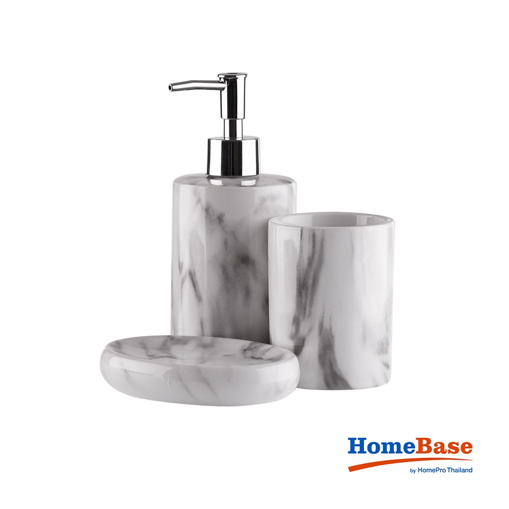 HomeBase MOYA Bộ đồ dùng nhà tắm 3 món bằng gốm CE1251A3 W19,5xH21xD8,2 màu trắng