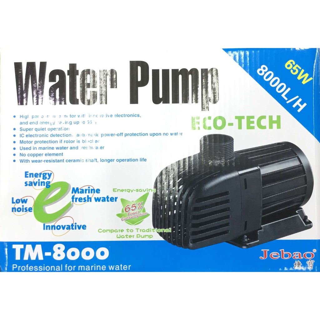 Máy bơm nước ngọt / mặn cho hồ cá cảnh Jebao - TM8000 ( 65W, 8000L/H) công suất mạnh, siêu bền. BH uy tín