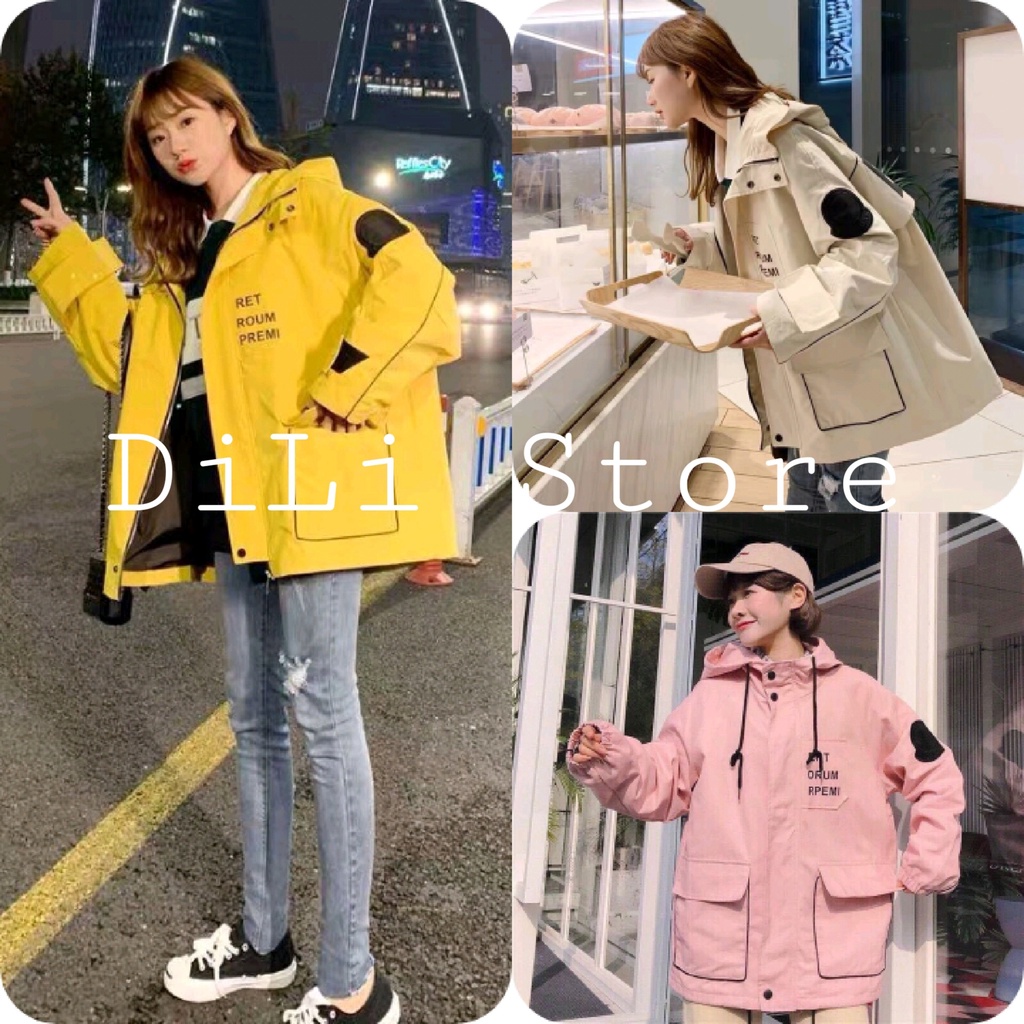 Áo khoác gió kaki ERT dáng unisex kèm mũ 🍉áo khoác gió, Áo Blaze 2 lớp in chữ khóa Kéo 4 màu form rộng dáng hàn quốc
