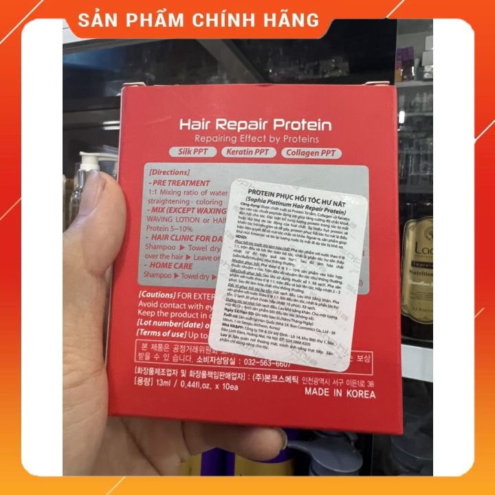 Huyết thanh protein  sophia( hộp 10 ống màu đỏ )phục hồi tóc hư tổn khi uấn duỗi nhuộm  la,f dai sợi tóc tức thì -